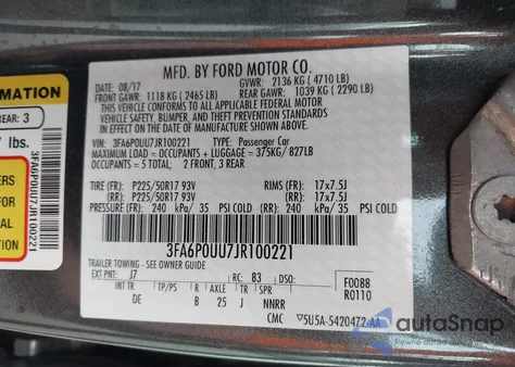2018 Ford Fusion Hybrid S from USA, damaged, VIN 3FA6P0UU7JR100221